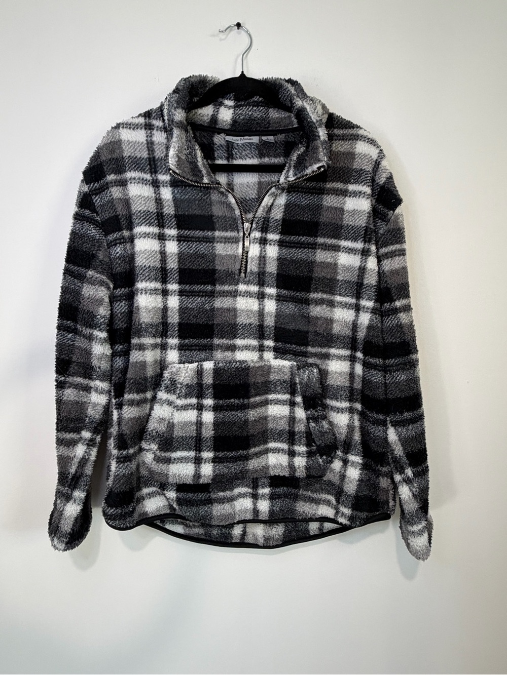 Jason Maxwell Plaid Sherpa Fleece Quarter Zip Pullover Sweater Cabincore Large